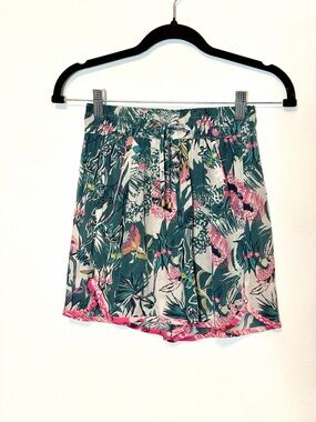 Silky Drawstring Shorts, Tropical & Pink, Chufy